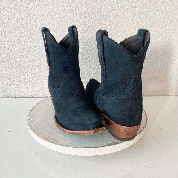 Lane EMMA JANE Womens Cowboy Bootie 7.5 Blue Suede Western Cowgirl Ankle Boots - Picture 1 of 11